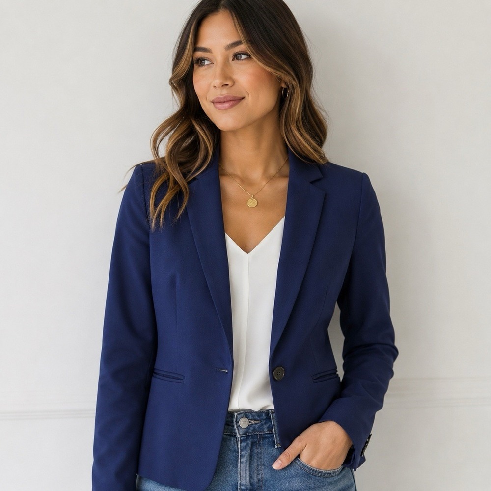 J Crew Suit Blazer Women's Navy Blue Italian 96 % Wool Career Jacket Work Sz 6